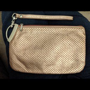 Rose gold GENUINE leather wristlet